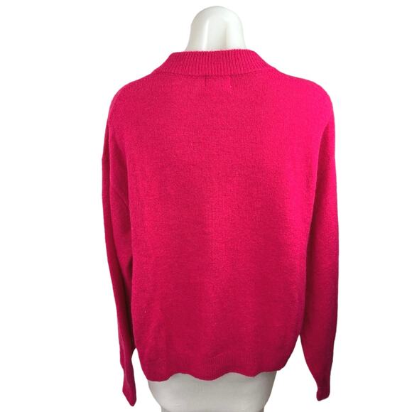 H&M Pink Wool Blend Crew Neck Oversized Long Sleeve Pullover Sweater Sz S - Picture 2 of 4
